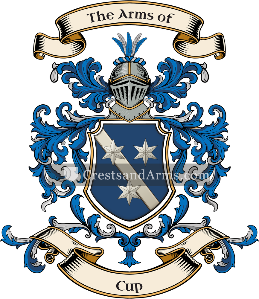 The Cup coat of arms, drawn from the recorded blazon