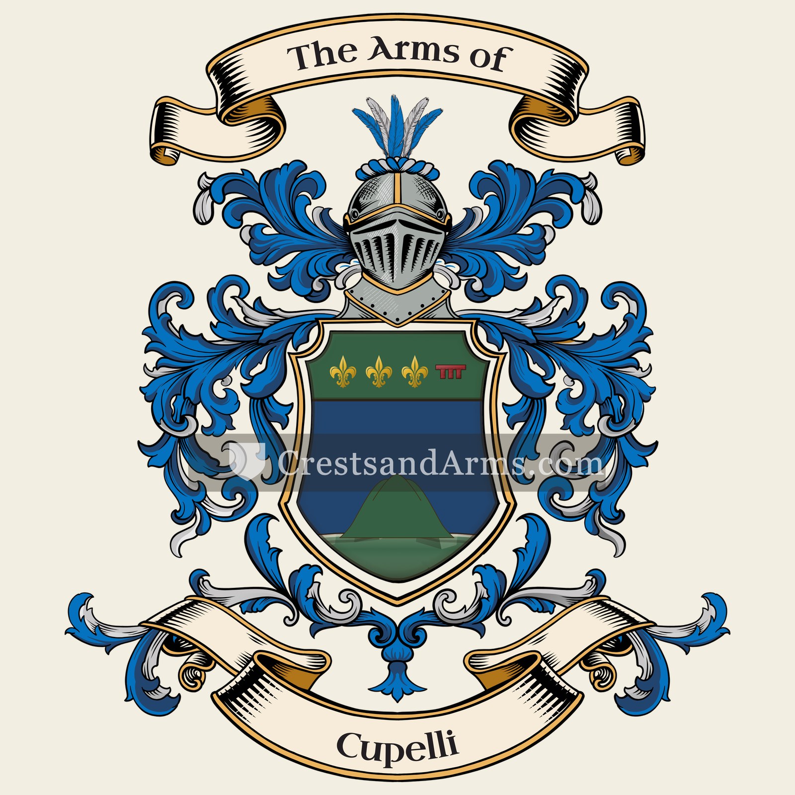 The Cupelli coat of arms, drawn from the recorded blazon
