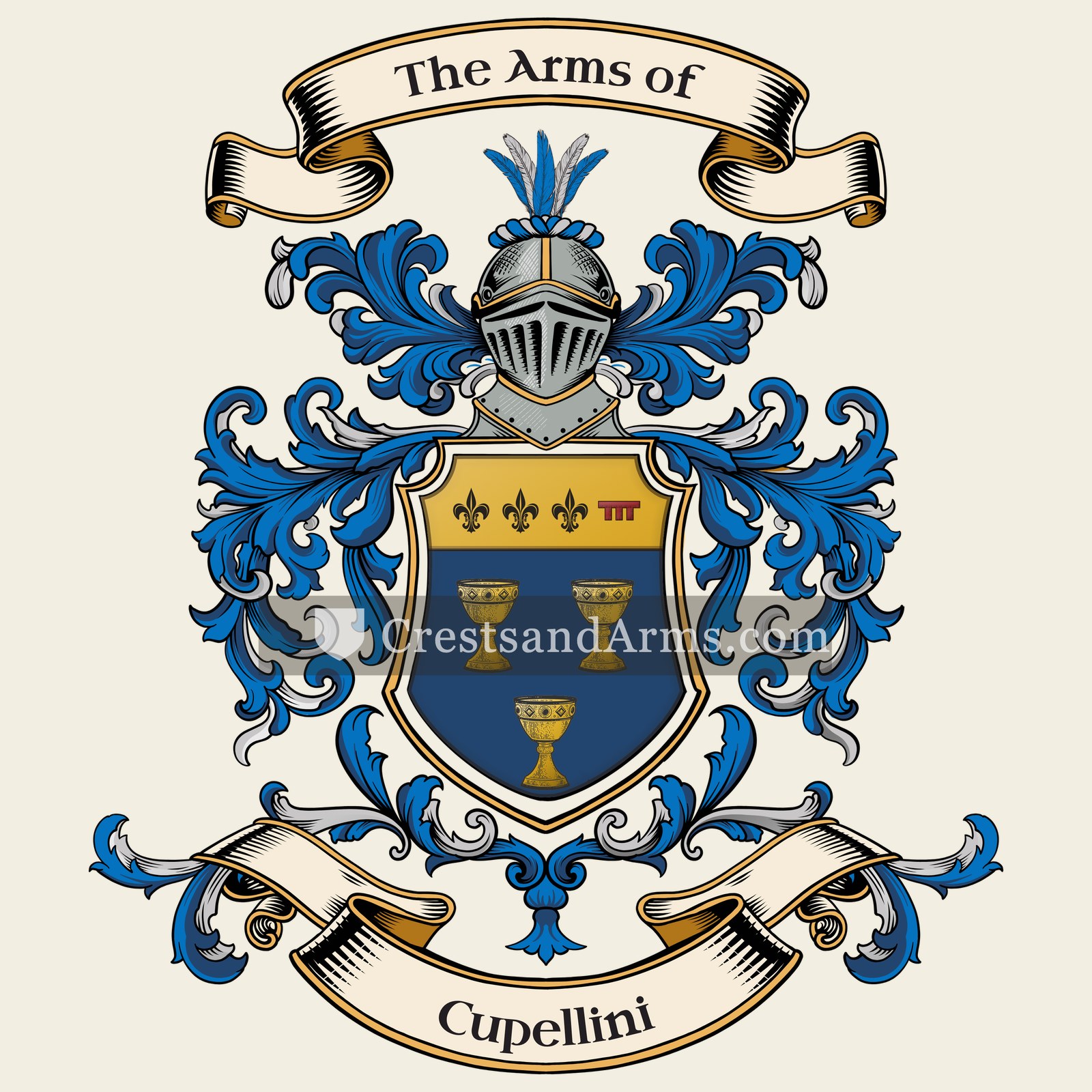 The Cupellini coat of arms, drawn from the recorded blazon