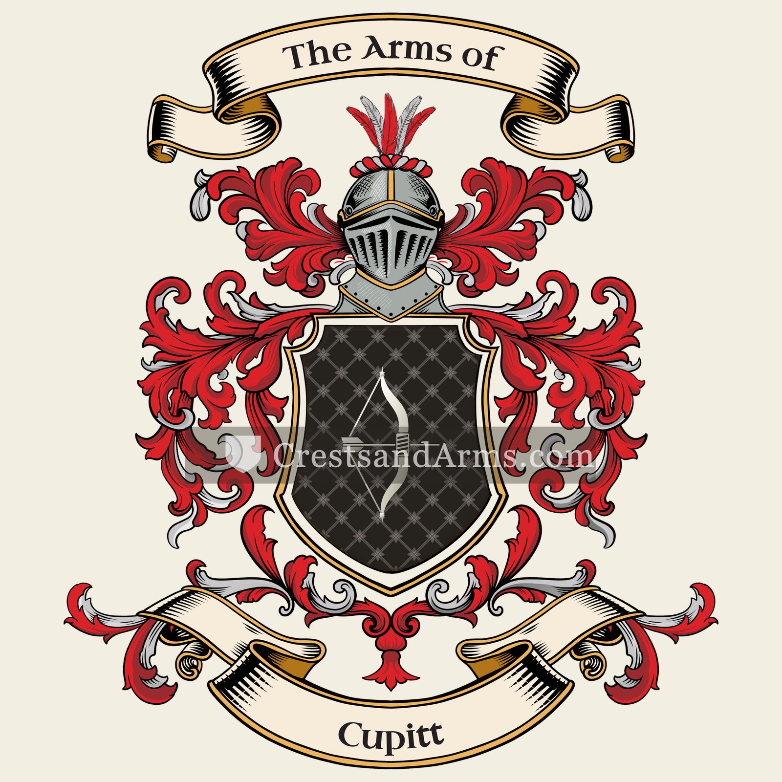 The Cupitt coat of arms, drawn from the recorded blazon