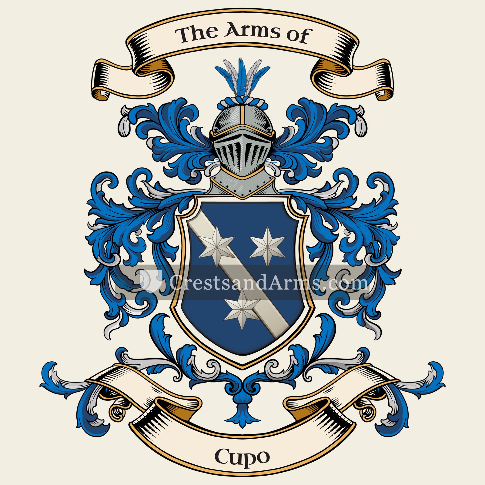 The Cupo coat of arms, drawn from the recorded blazon