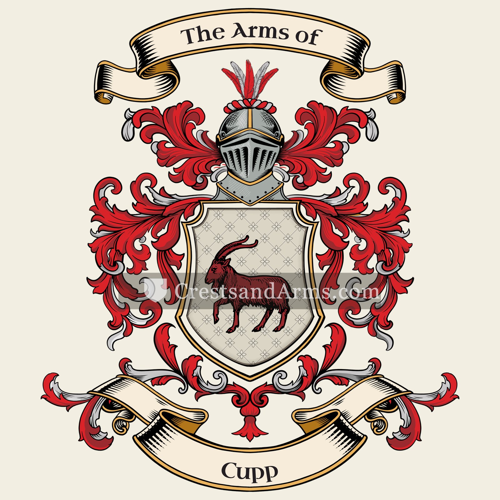 The Cupp coat of arms, drawn from the recorded blazon