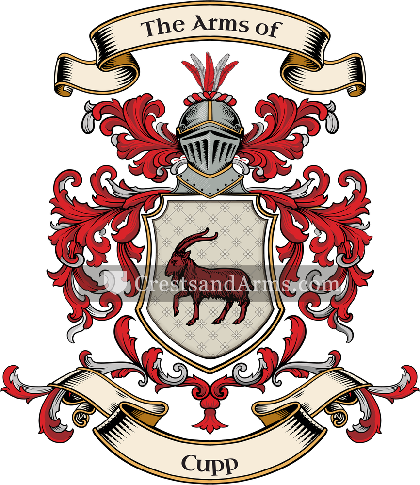 The Cupp coat of arms, drawn from the recorded blazon