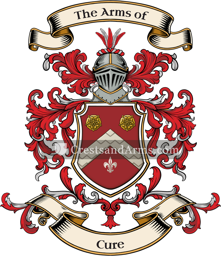 The Cure coat of arms, drawn from the recorded blazon