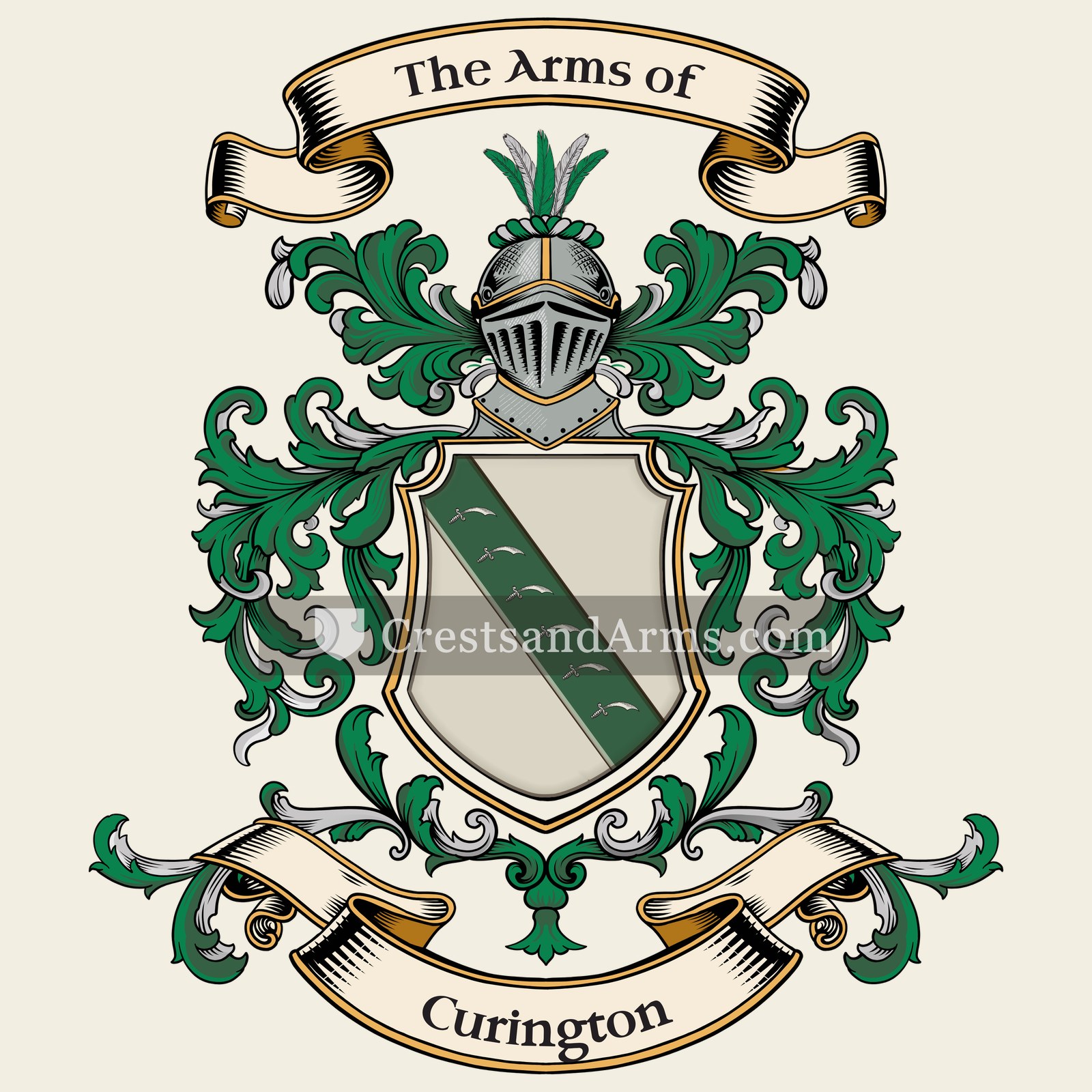 The Curington coat of arms, drawn from the recorded blazon