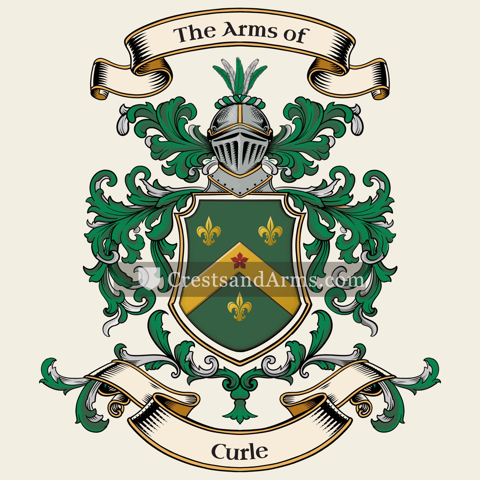 The Curle coat of arms, drawn from the recorded blazon
