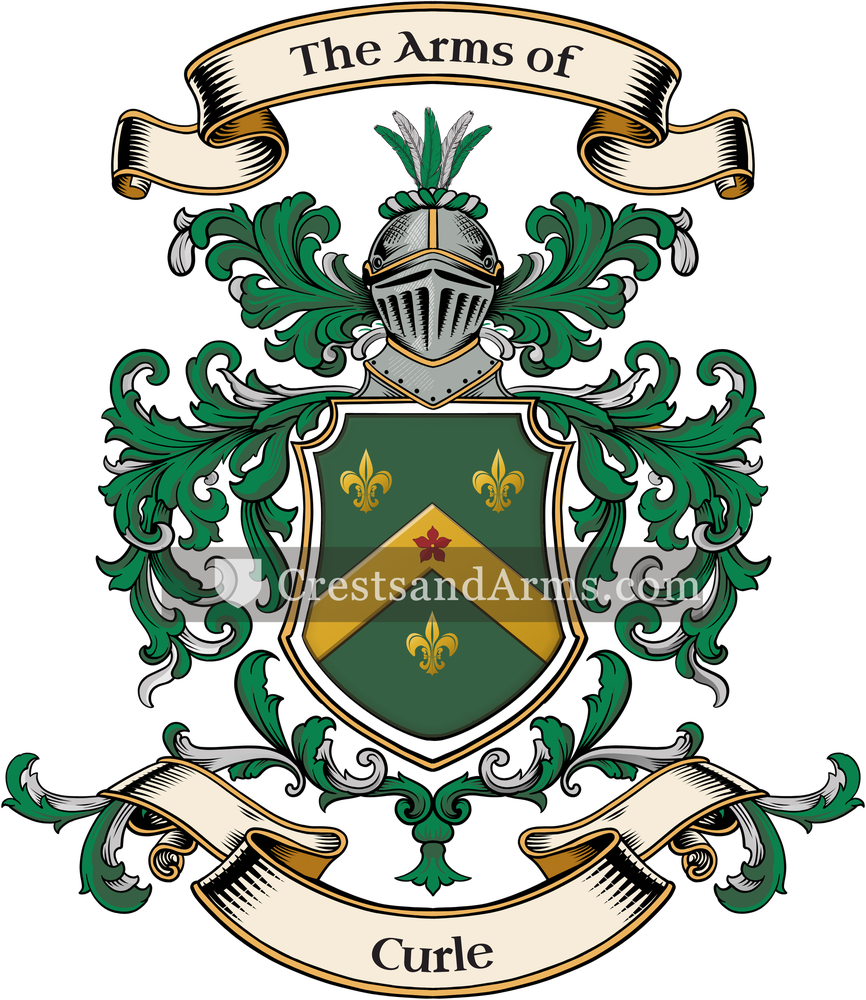 The Curle coat of arms, drawn from the recorded blazon