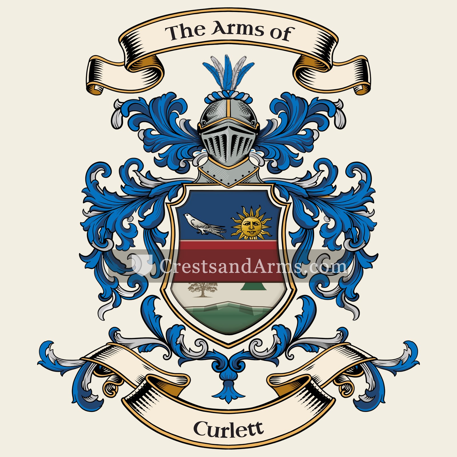 The Curlett coat of arms, drawn from the recorded blazon