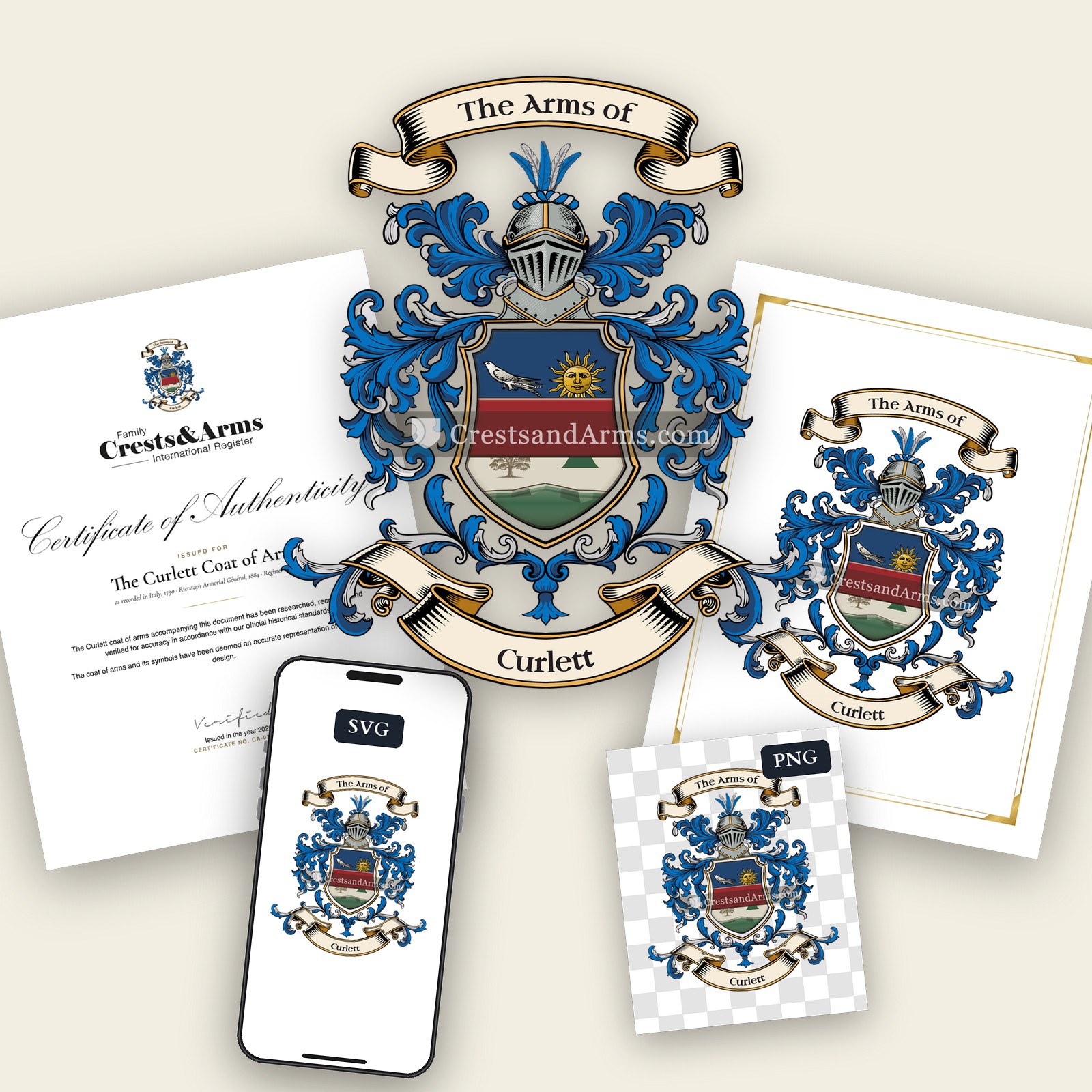 The Curlett arms on the coat of arms — digital pack