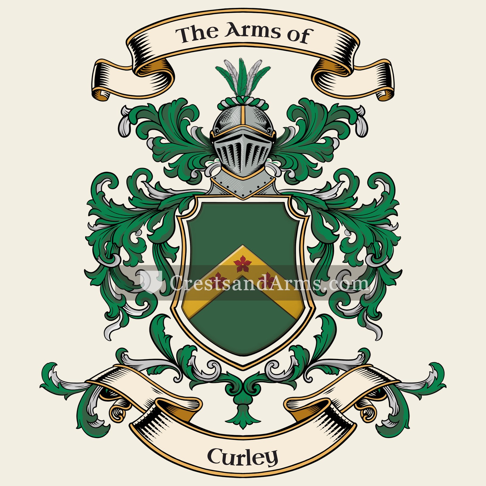 The Curley coat of arms, drawn from the recorded blazon