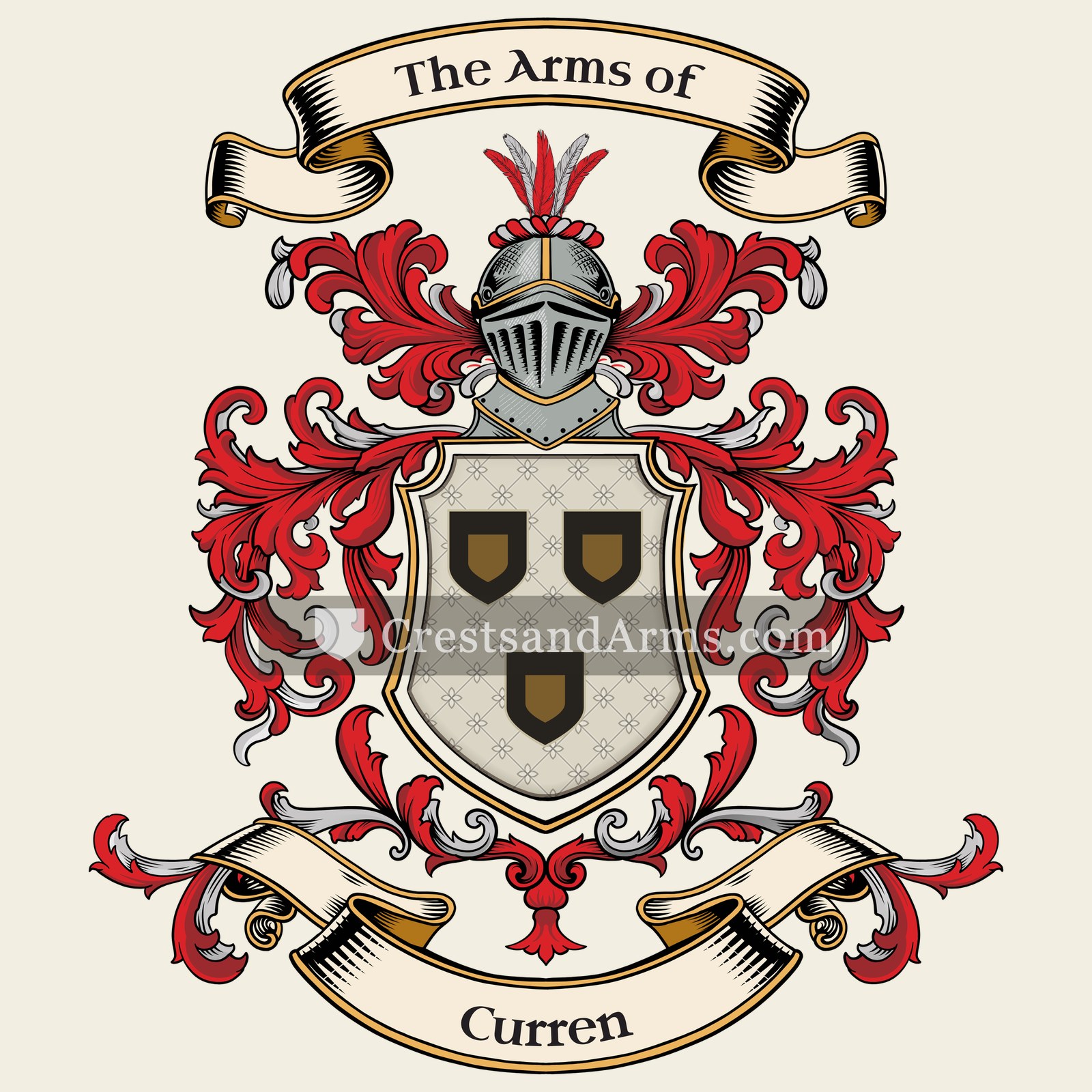 The Curren coat of arms, drawn from the recorded blazon