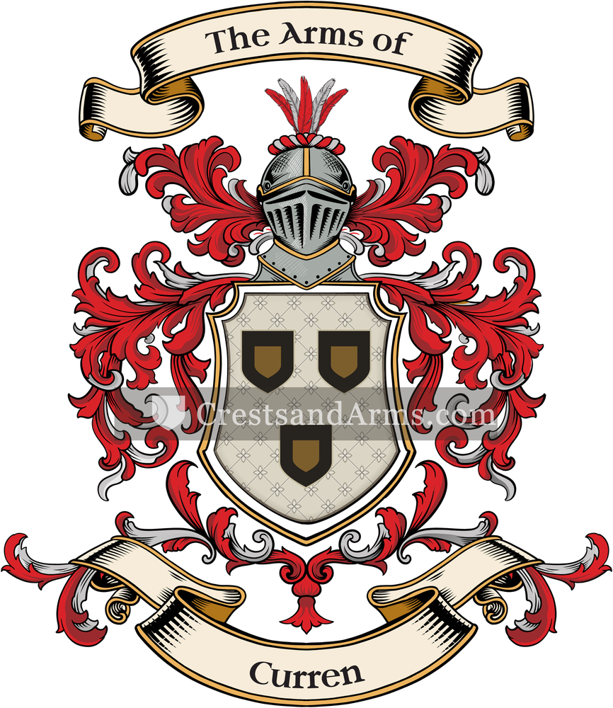 The Curren coat of arms, drawn from the recorded blazon