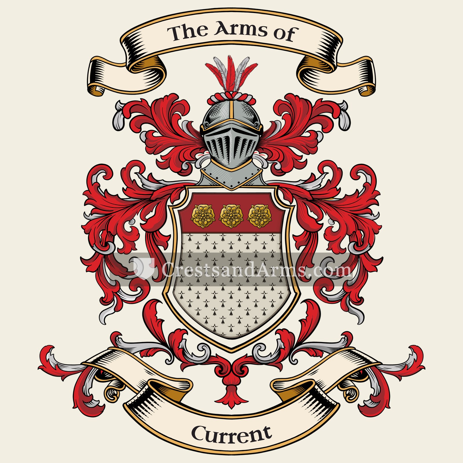 The Current coat of arms, drawn from the recorded blazon