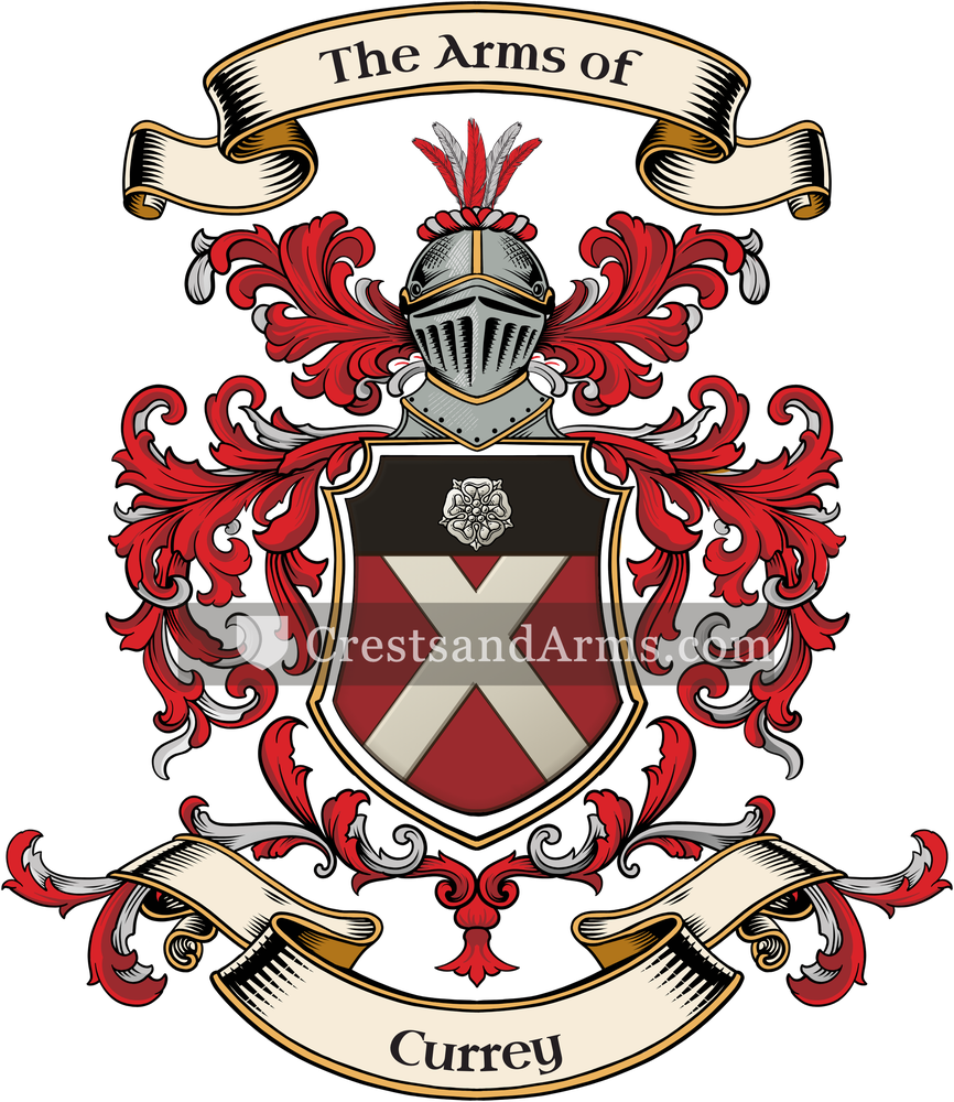 The Currey coat of arms, drawn from the recorded blazon