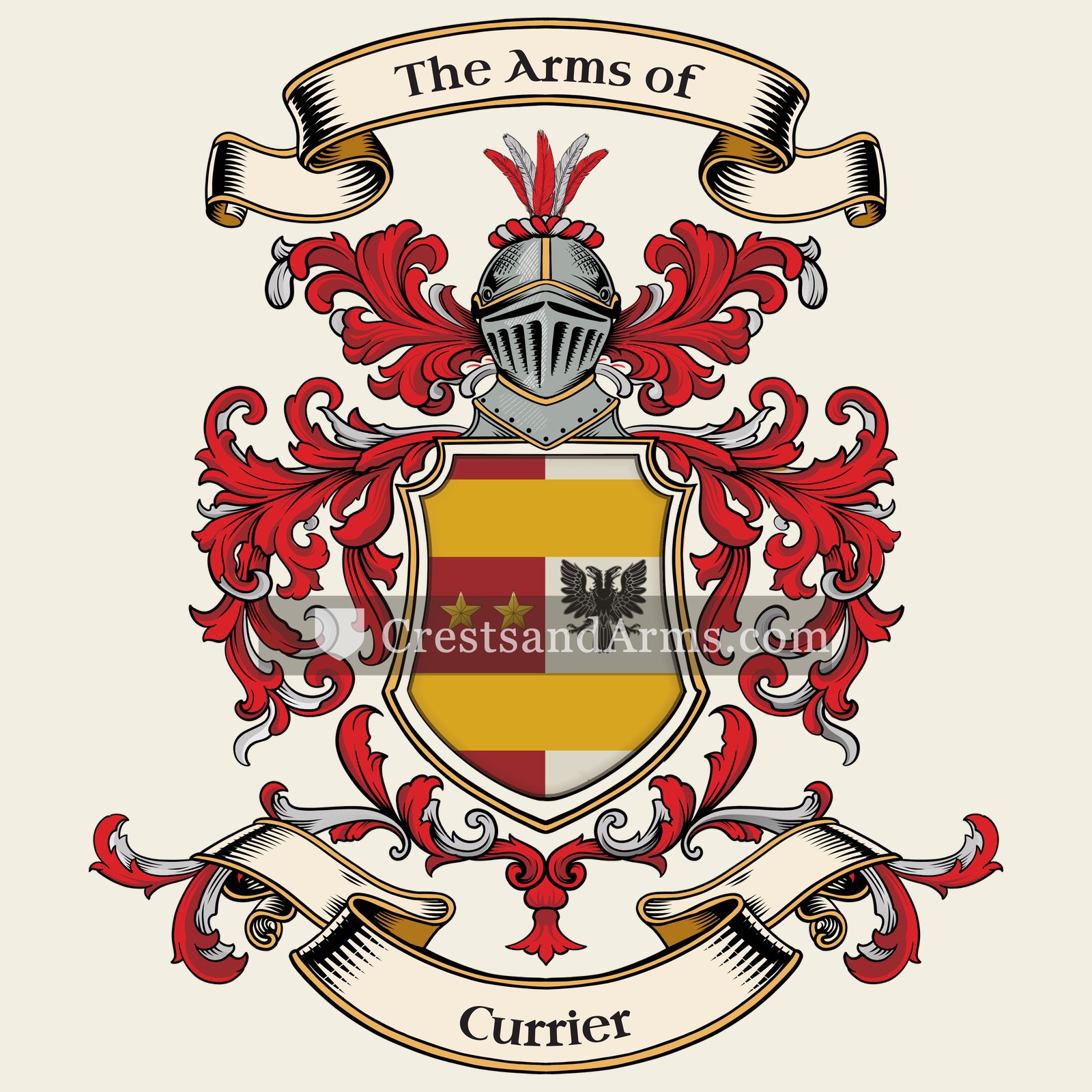 The Currier coat of arms, drawn from the recorded blazon