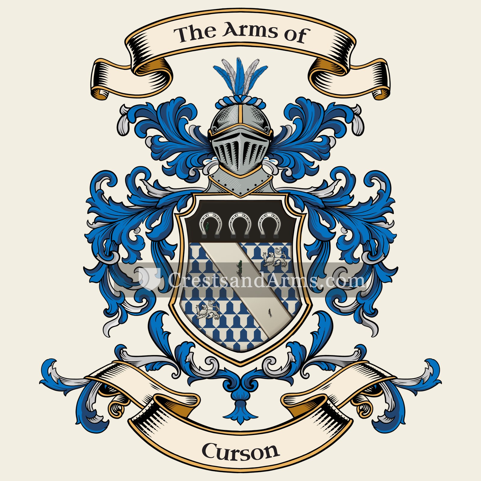 The Curson coat of arms, drawn from the recorded blazon