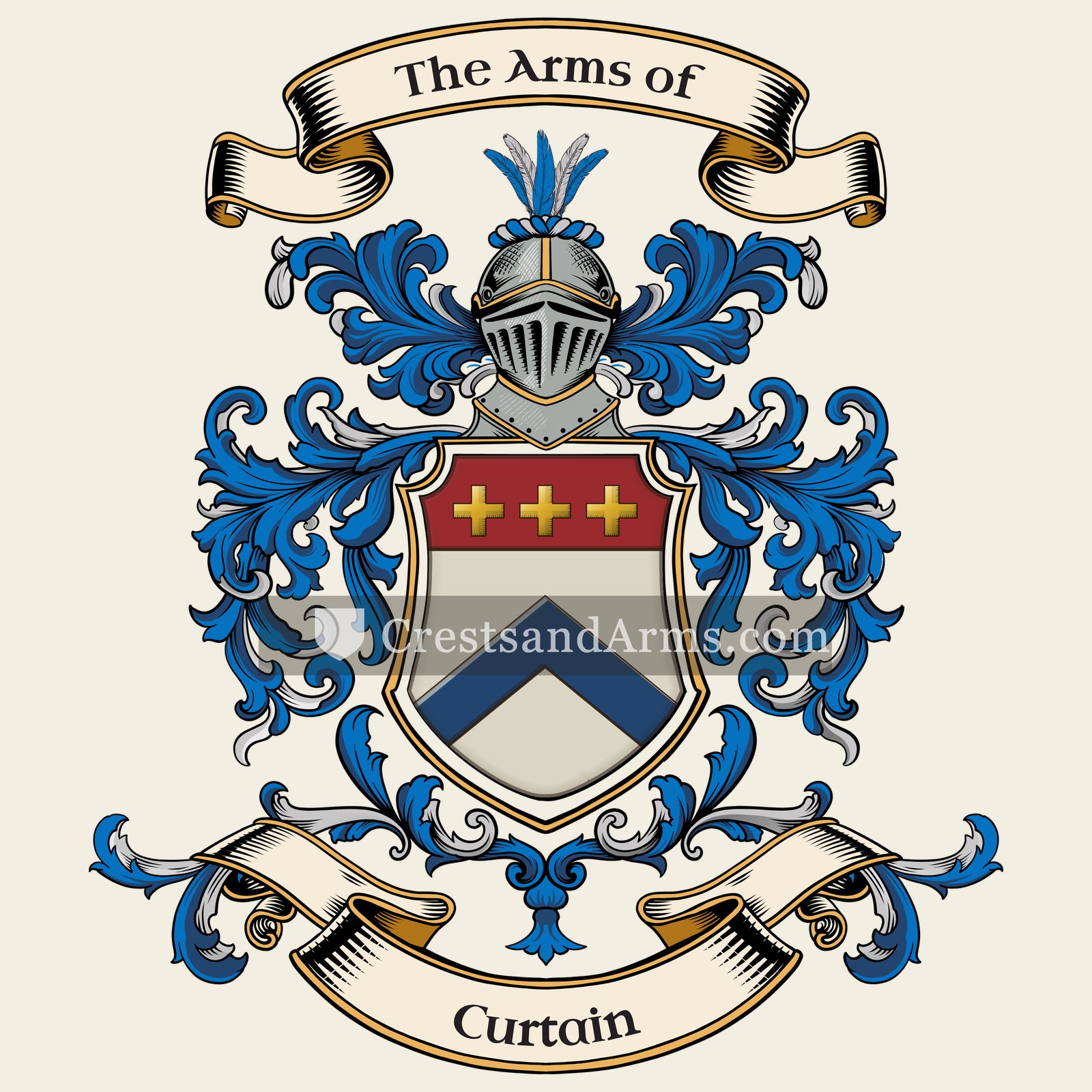 The Curtain coat of arms, drawn from the recorded blazon