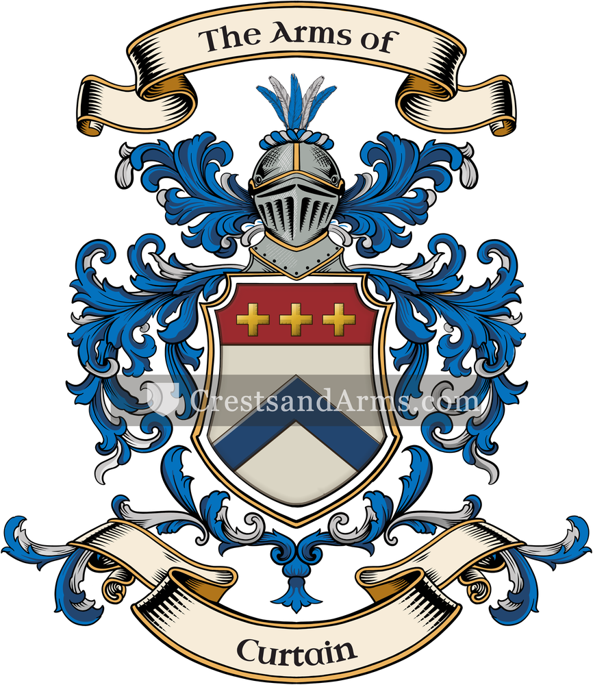 The Curtain coat of arms, drawn from the recorded blazon
