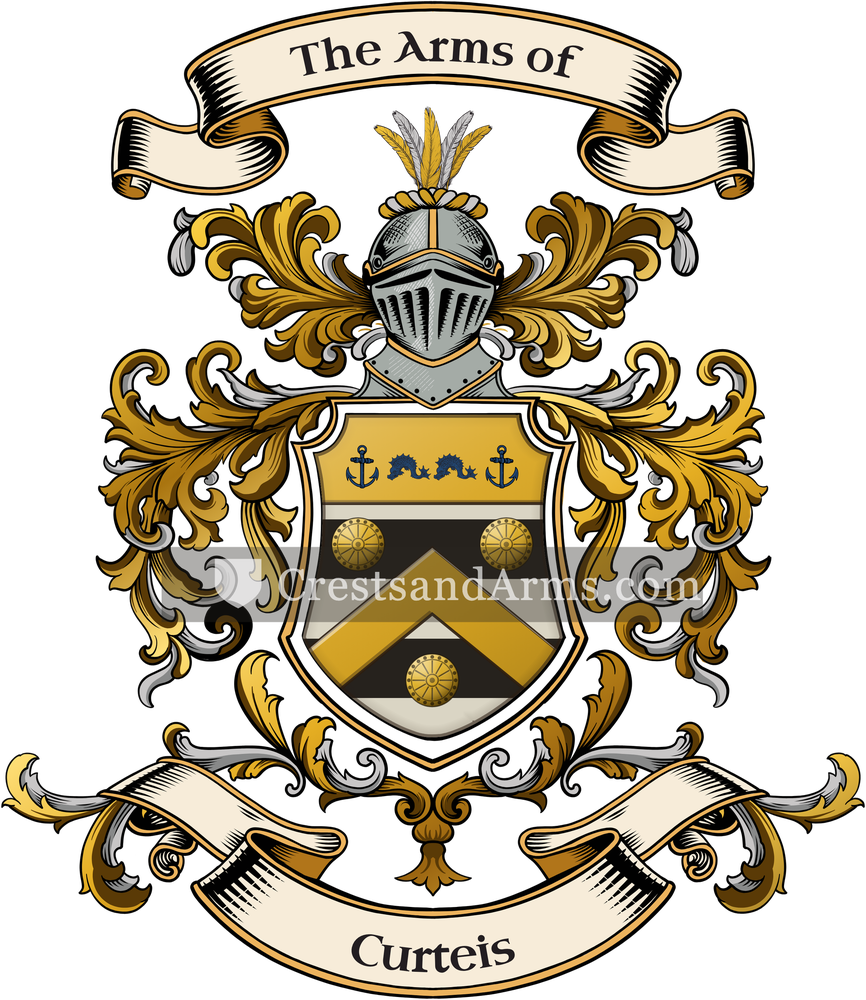 The Curteis coat of arms, drawn from the recorded blazon