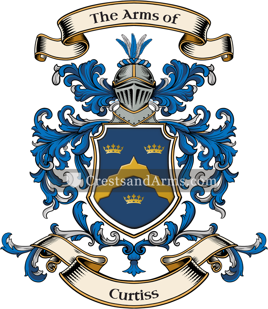 The Curtiss coat of arms, drawn from the recorded blazon