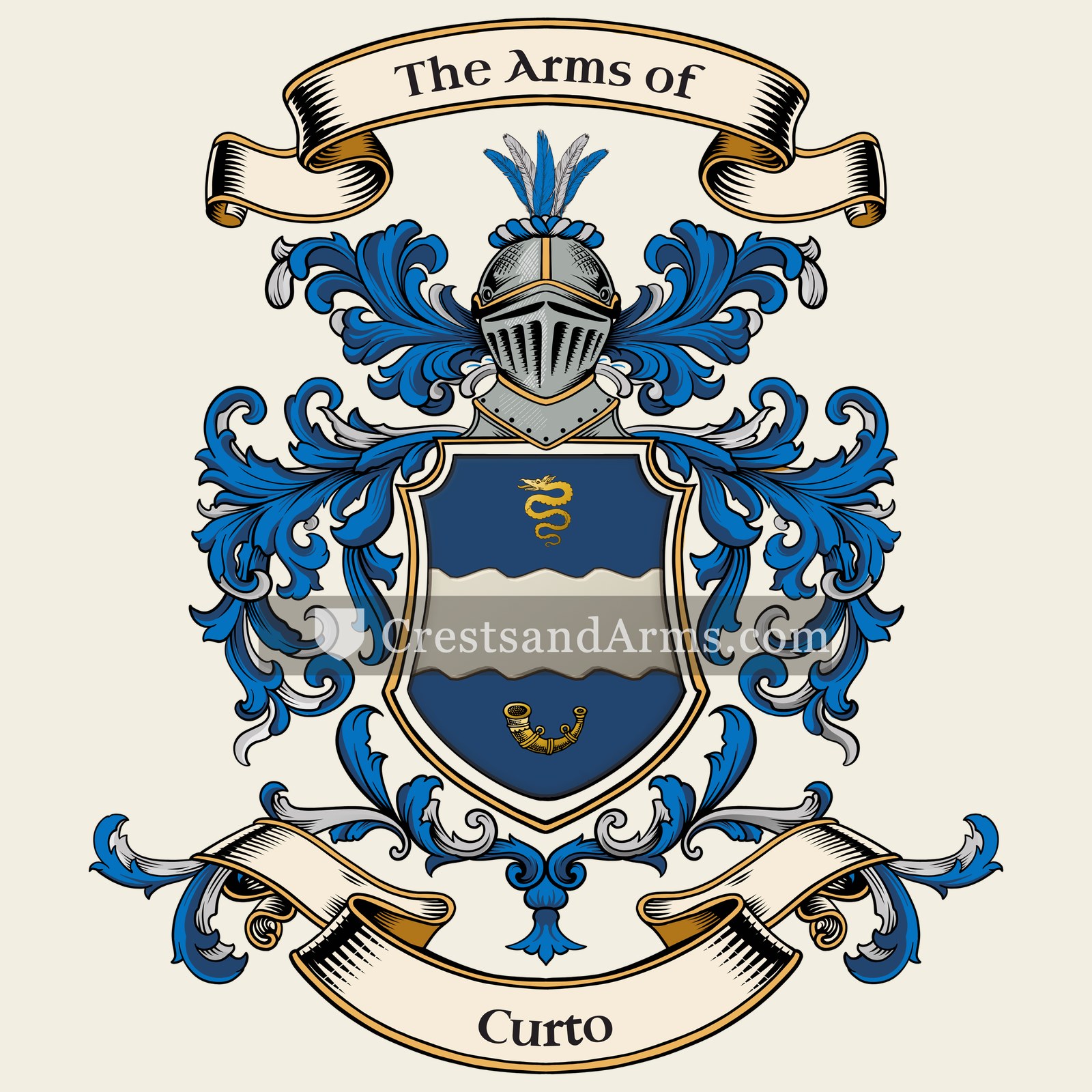 The Curto coat of arms, drawn from the recorded blazon