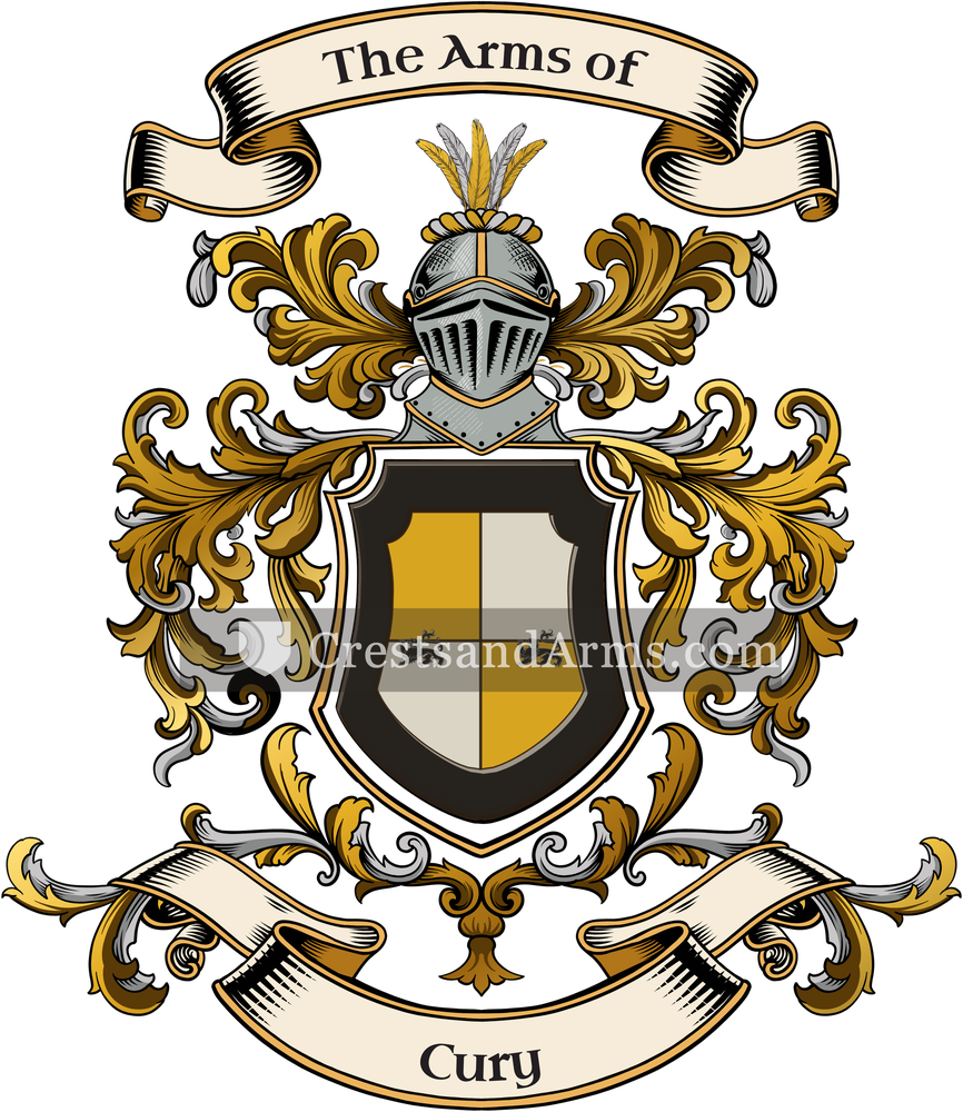 The Cury coat of arms, drawn from the recorded blazon