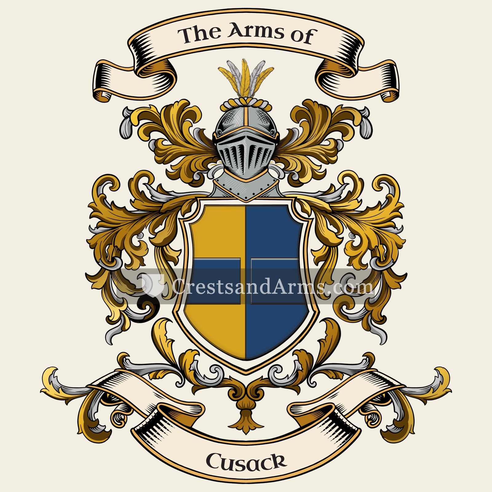 The Cusack coat of arms, drawn from the recorded blazon