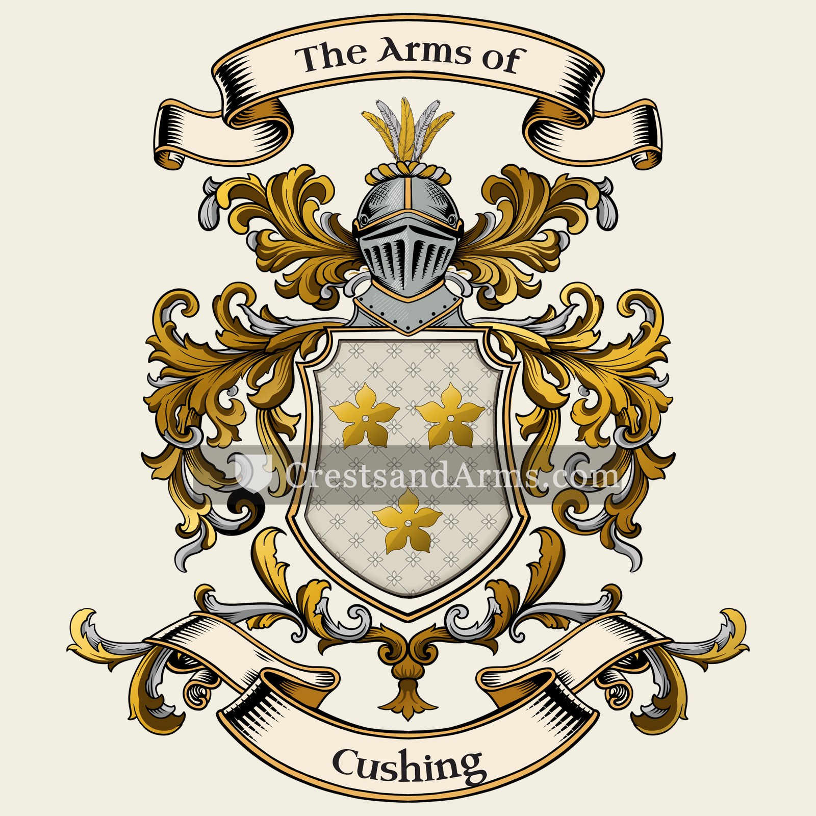 The Cushing coat of arms, drawn from the recorded blazon