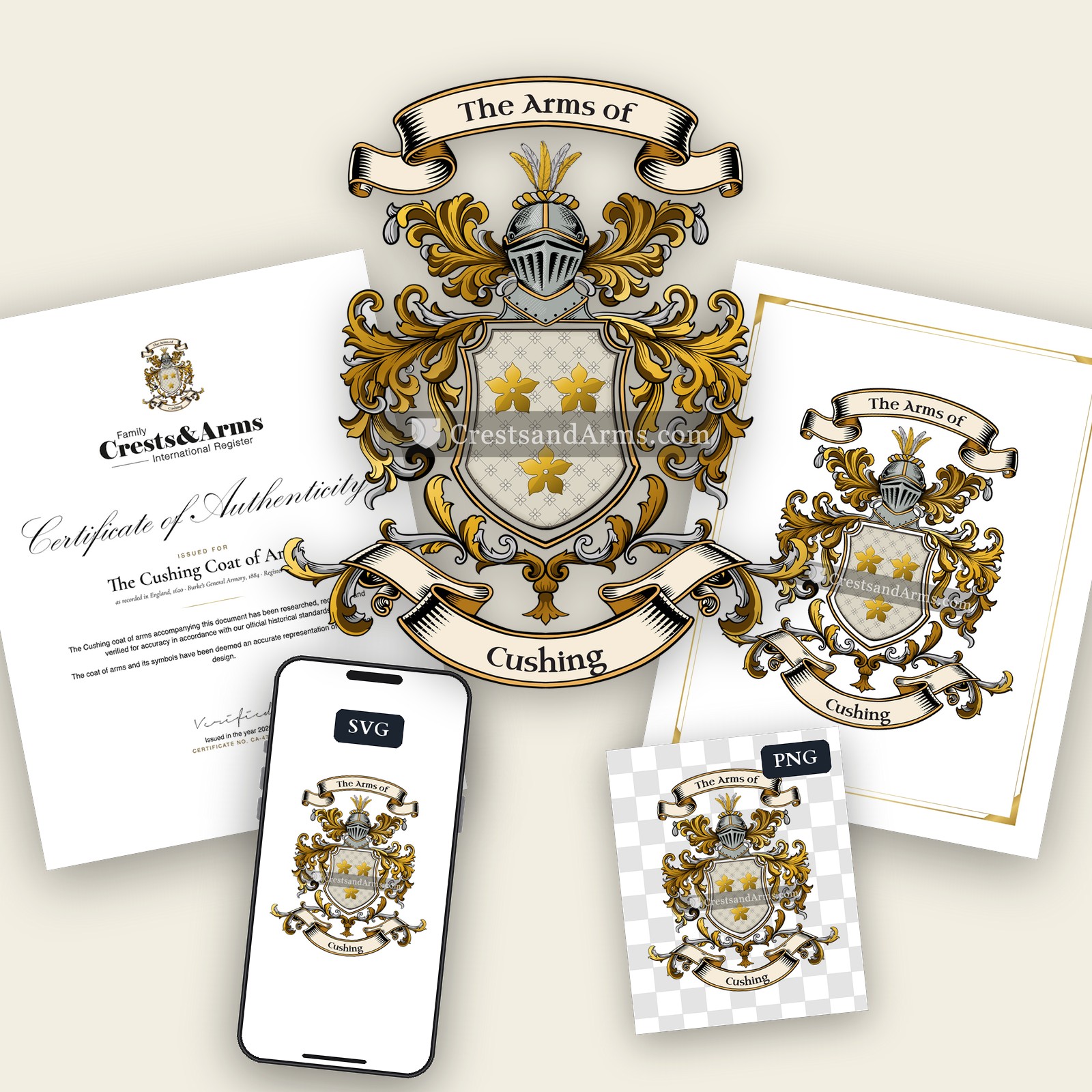 The Cushing arms on the coat of arms — digital pack