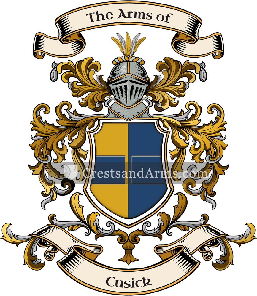 The Cusick coat of arms, drawn from the recorded blazon