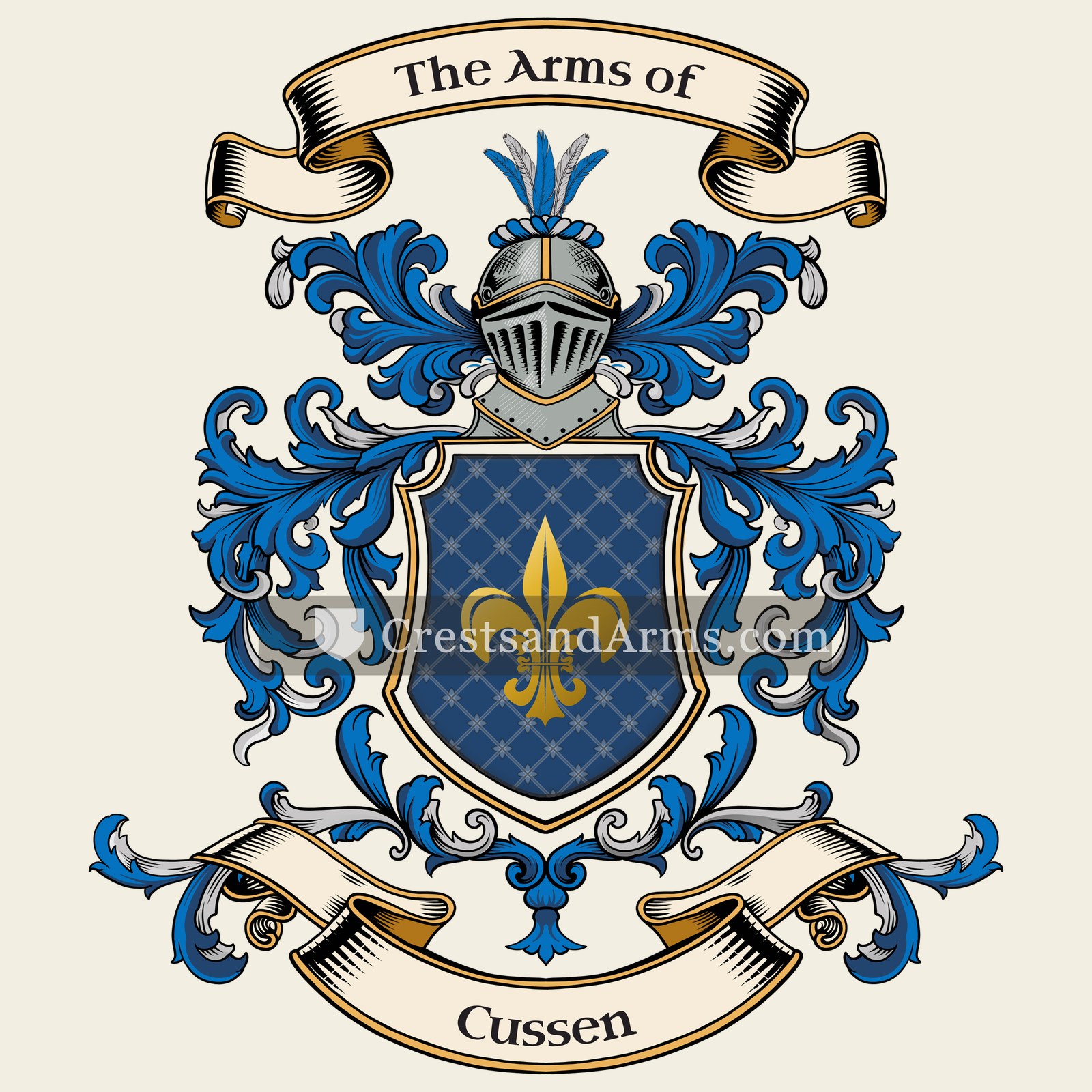 The Cussen coat of arms, drawn from the recorded blazon