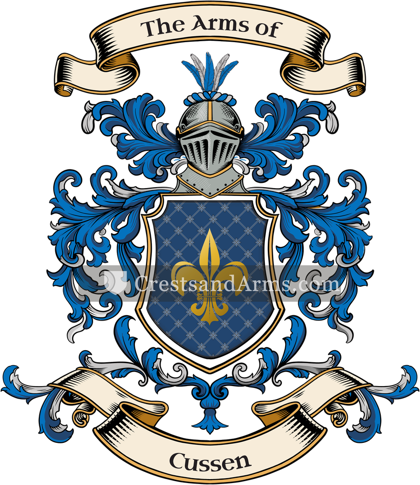 The Cussen coat of arms, drawn from the recorded blazon