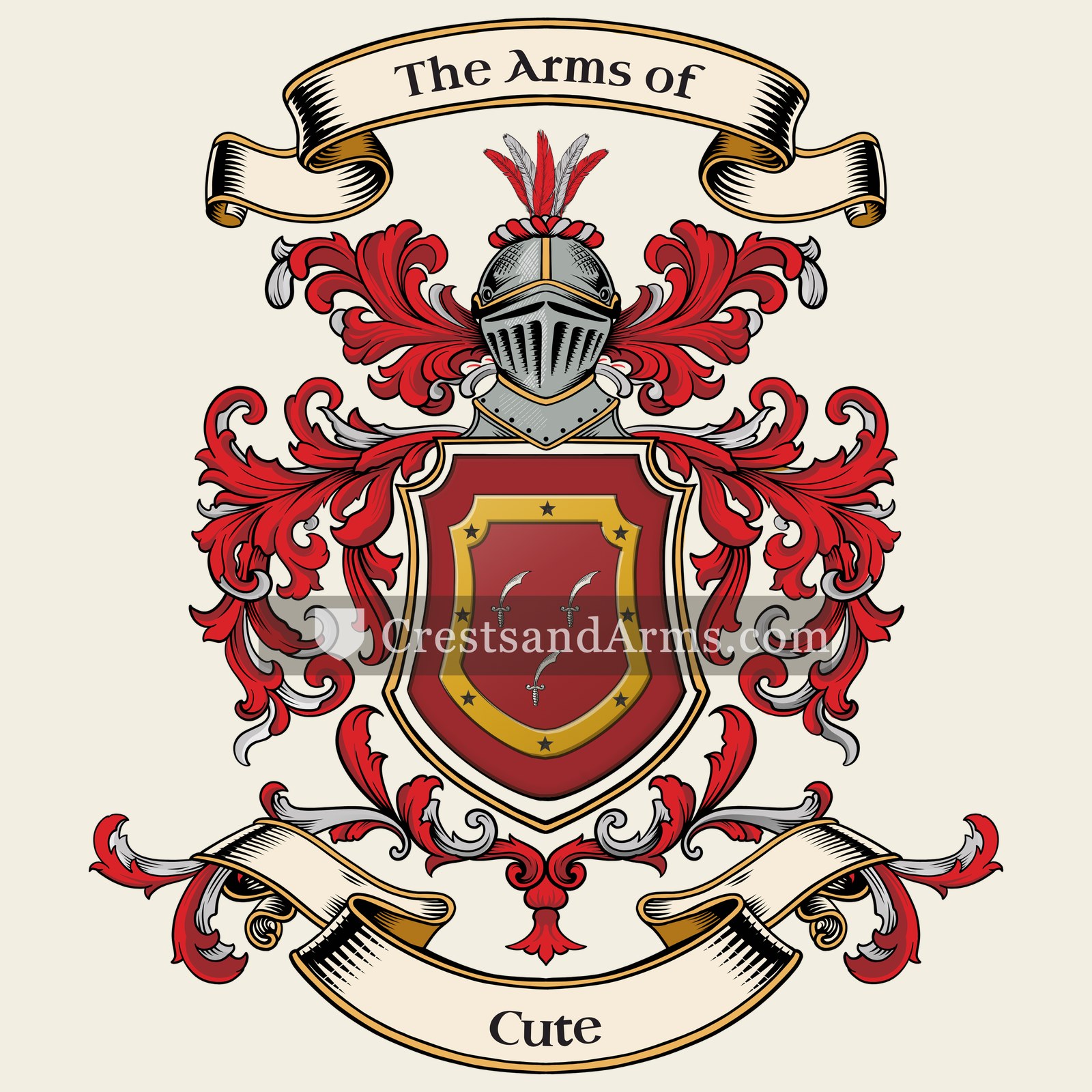 The Cute coat of arms, drawn from the recorded blazon