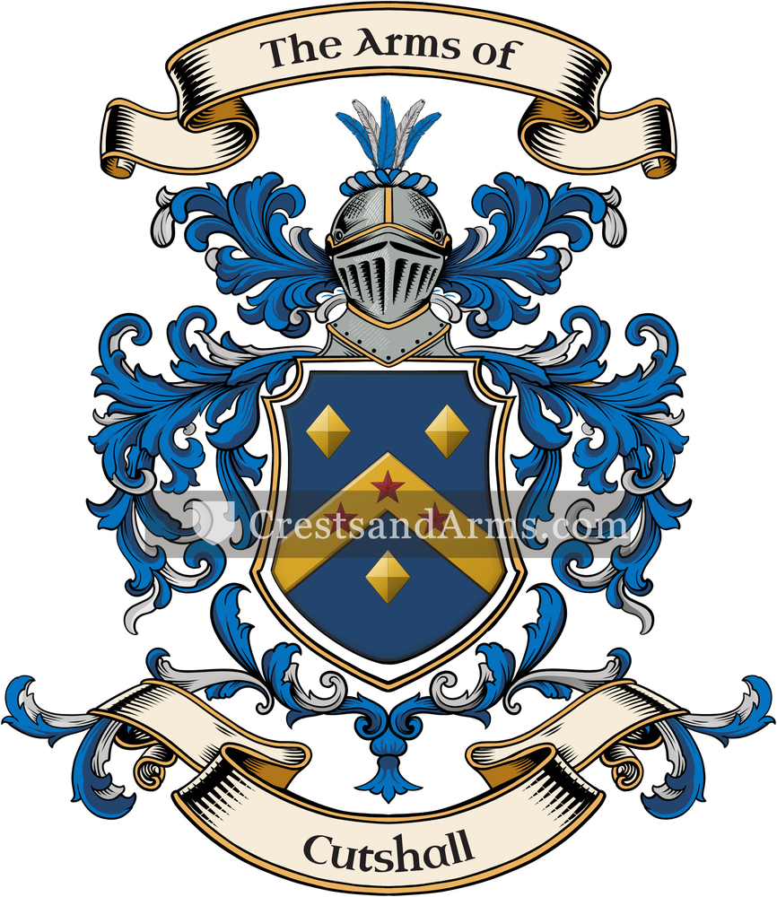 The Cutshall coat of arms, drawn from the recorded blazon