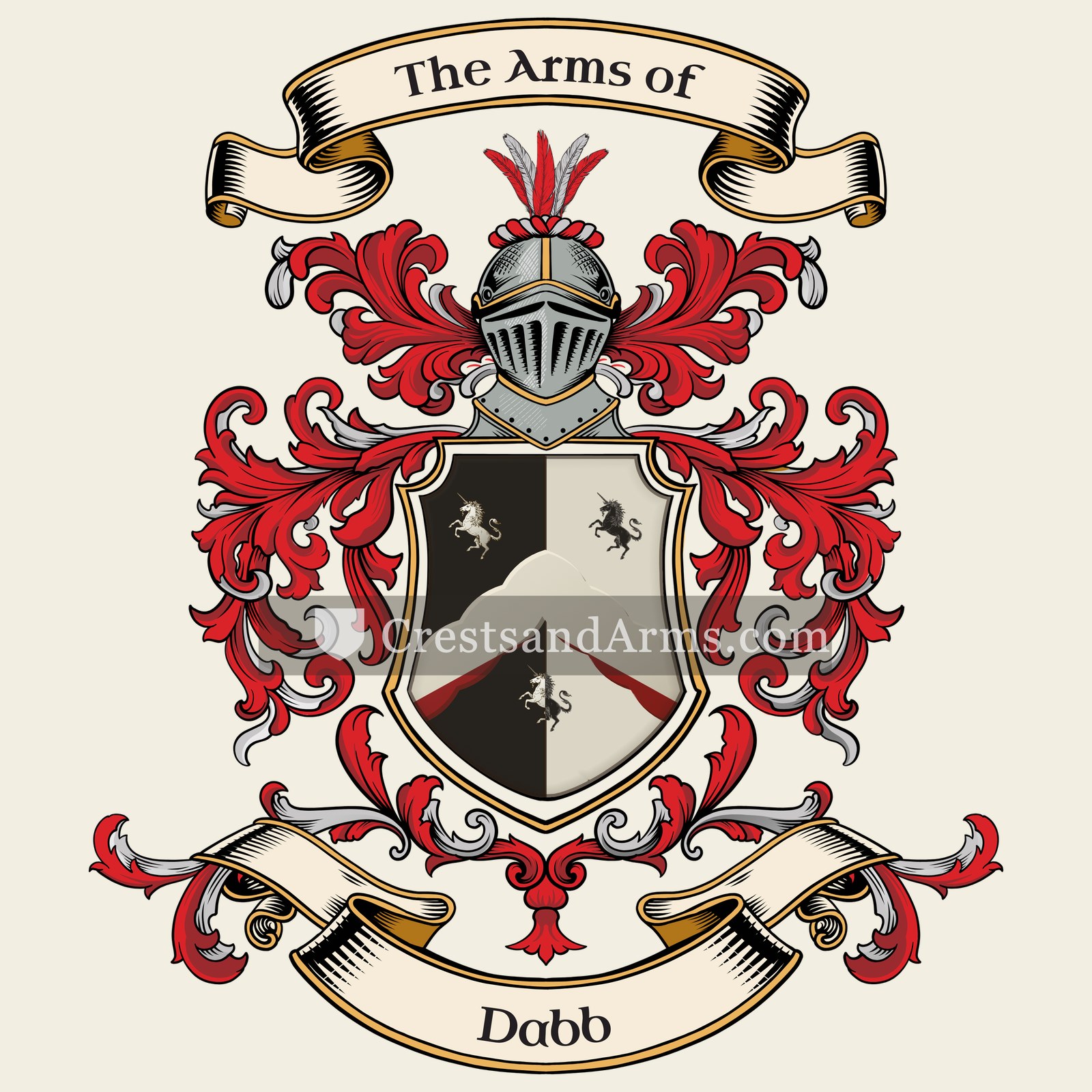 The Dabb coat of arms, drawn from the recorded blazon