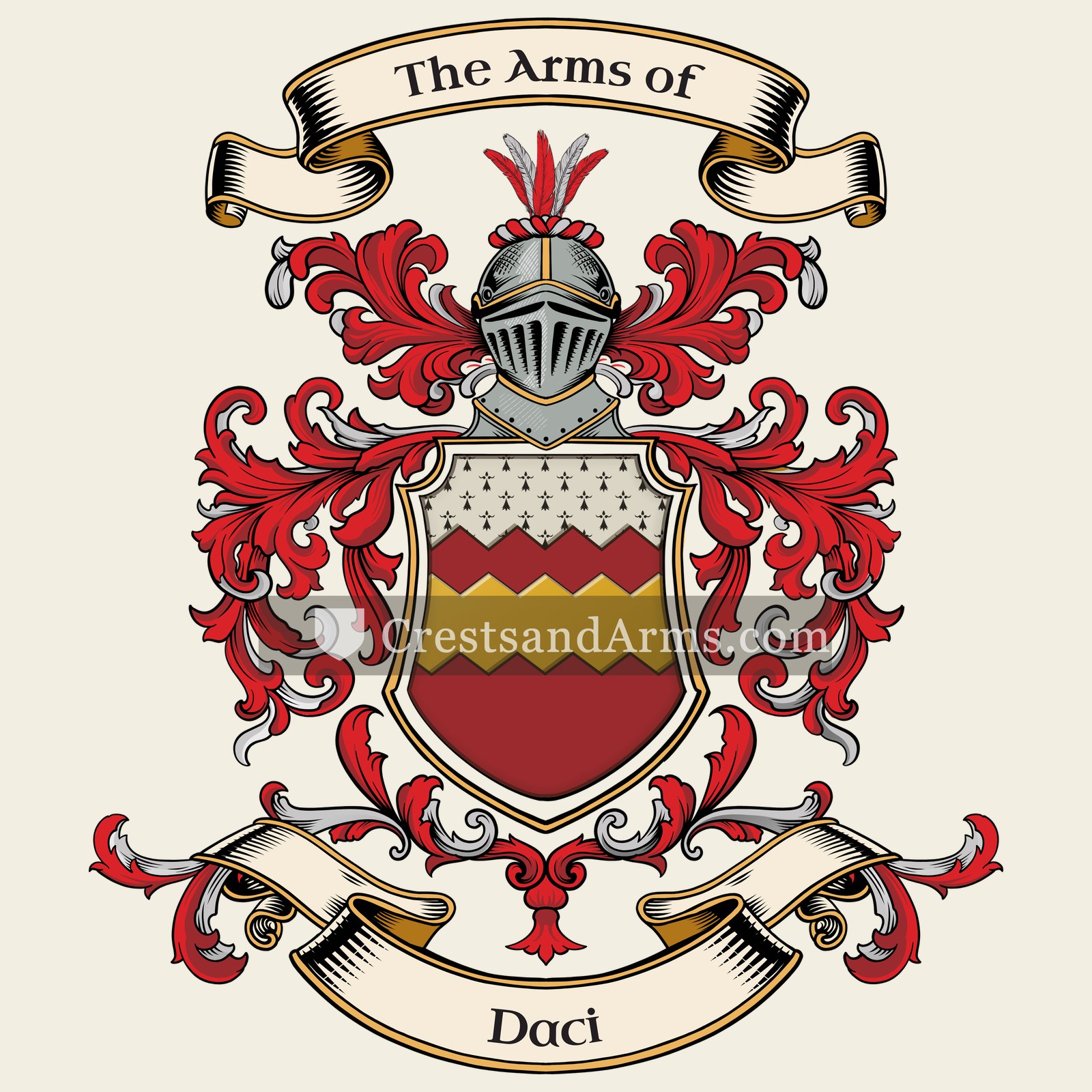 The Daci coat of arms, drawn from the recorded blazon