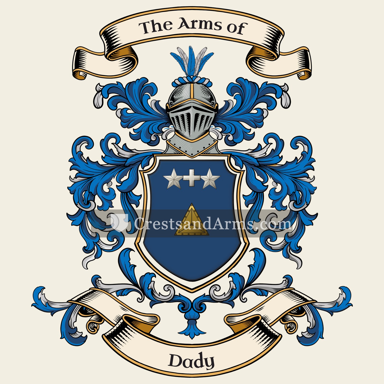 The Dady coat of arms, drawn from the recorded blazon