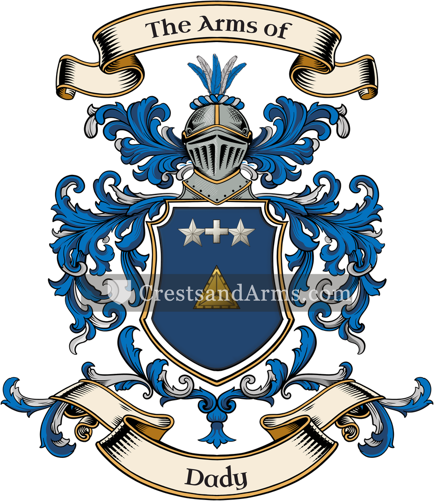The Dady coat of arms, drawn from the recorded blazon
