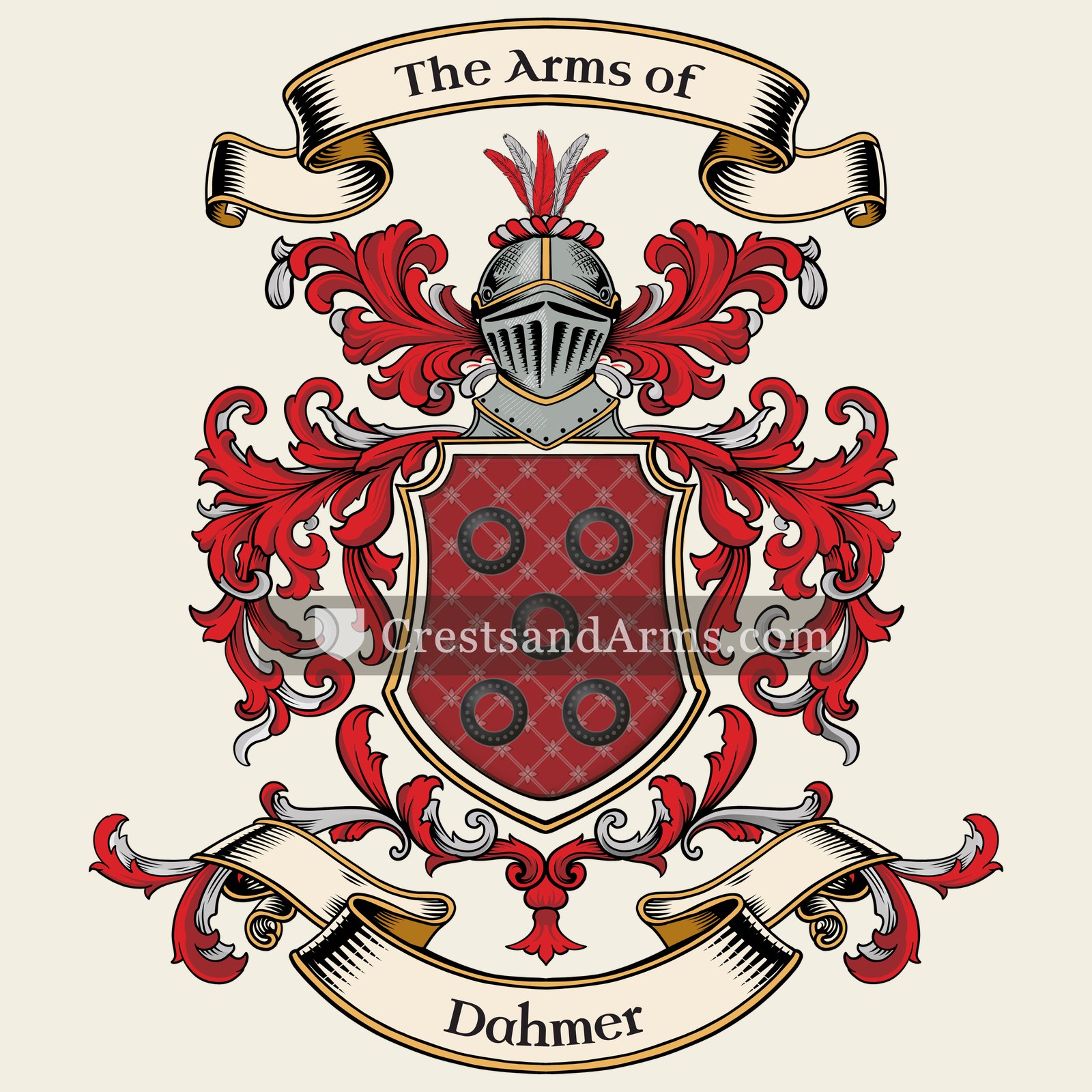 The Dahmer coat of arms, drawn from the recorded blazon