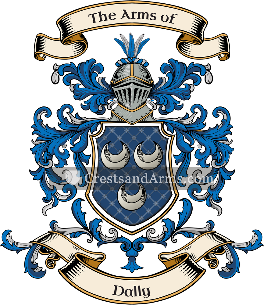 The Dally coat of arms, drawn from the recorded blazon