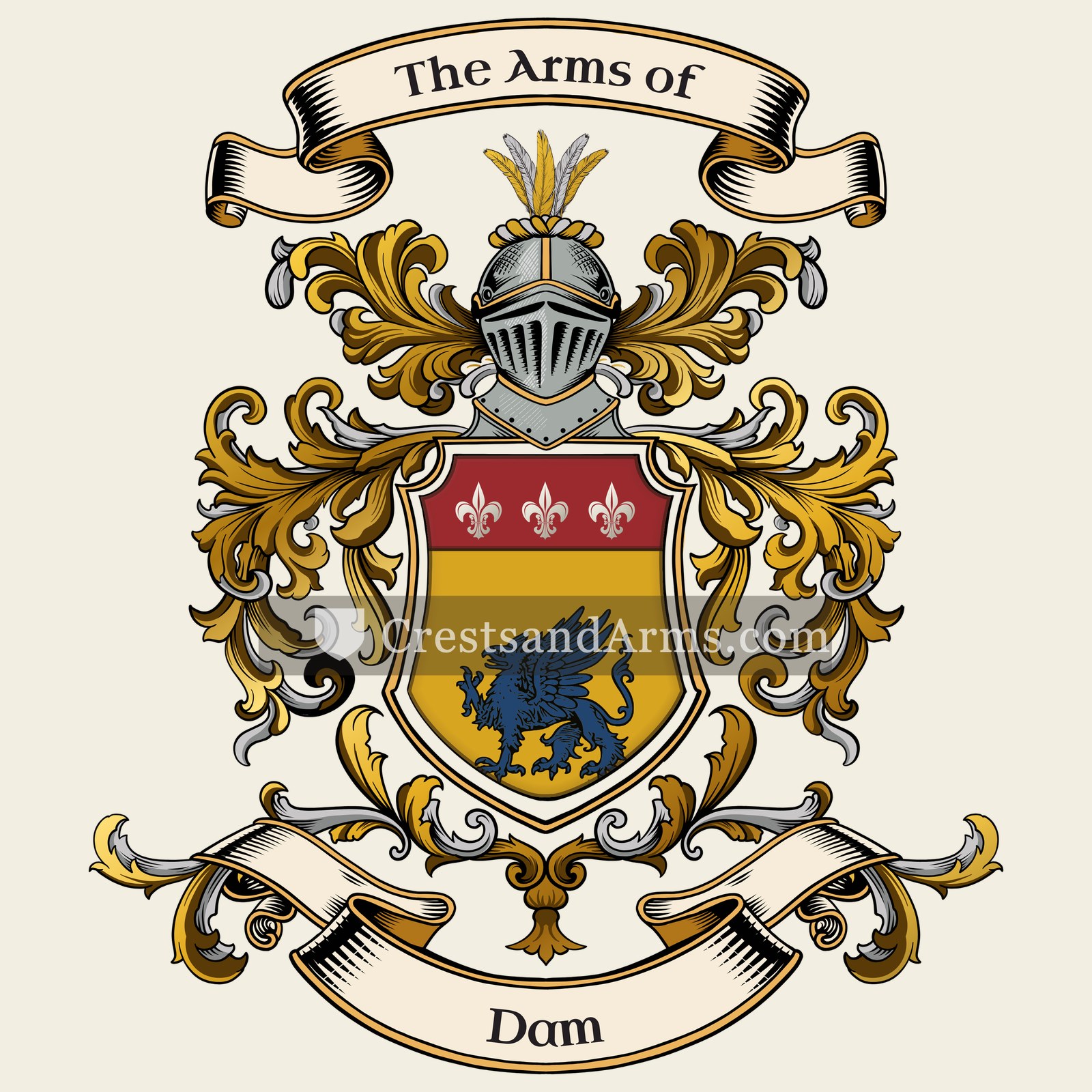 The Dam coat of arms, drawn from the recorded blazon