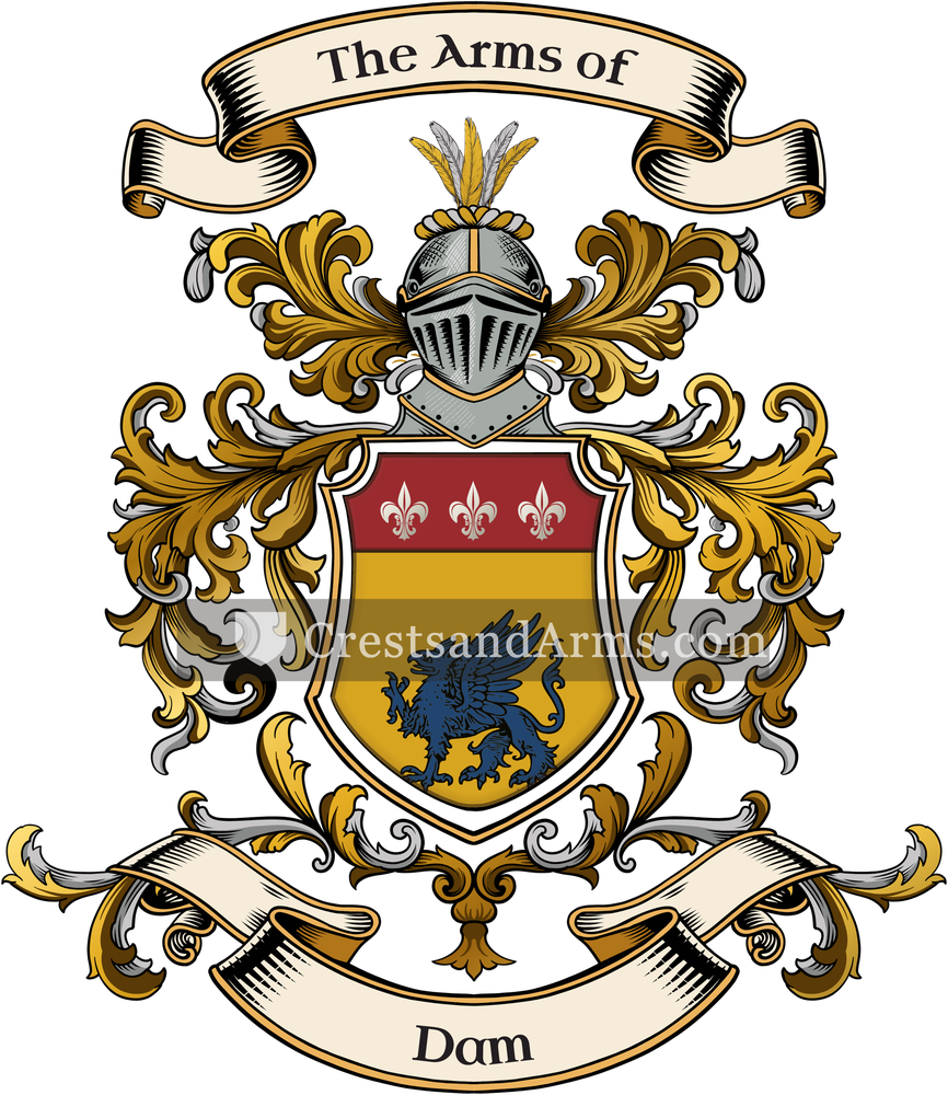 The Dam coat of arms, drawn from the recorded blazon