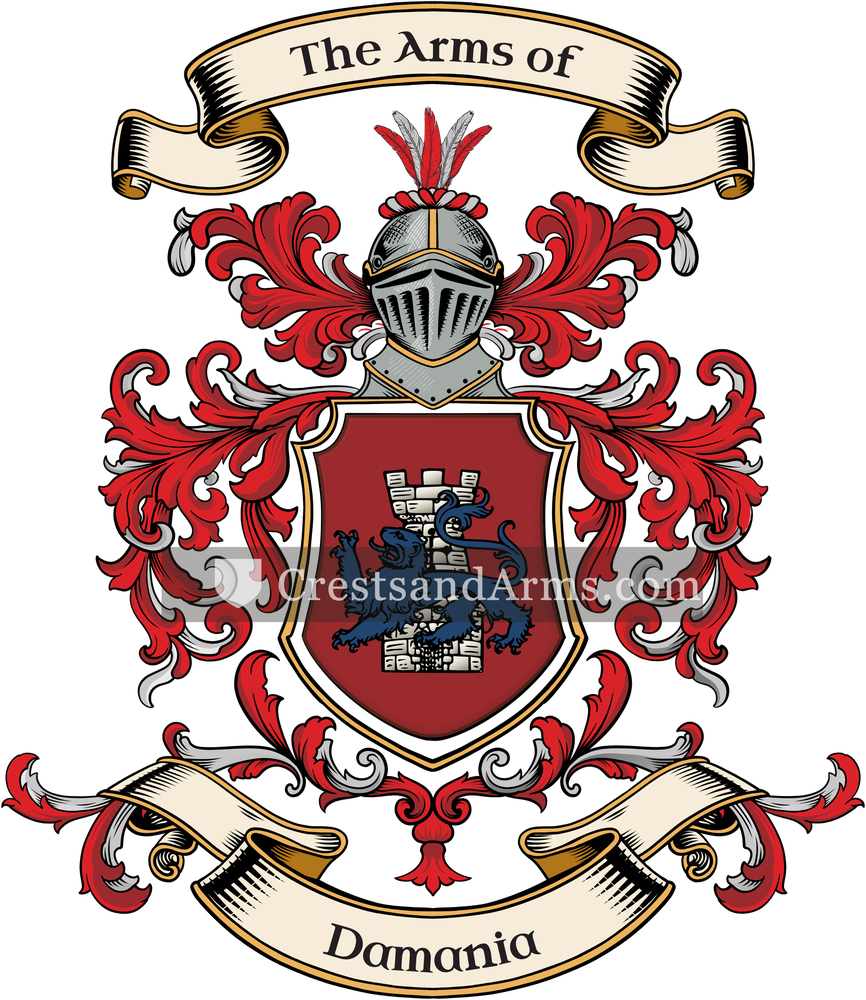 The Damania coat of arms, drawn from the recorded blazon