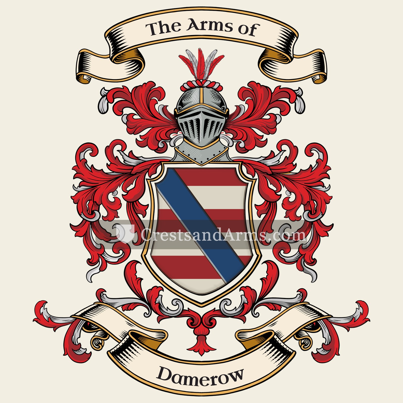 The Damerow coat of arms, drawn from the recorded blazon