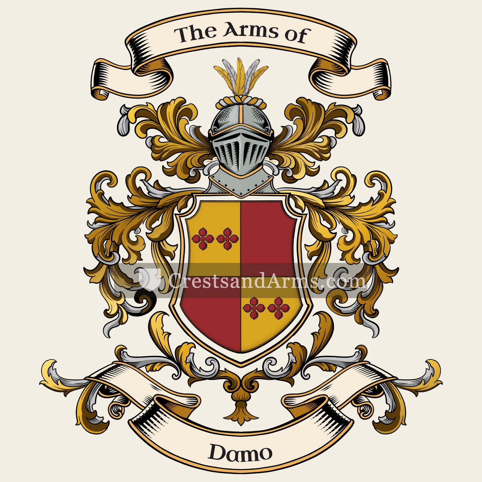 The Damo coat of arms, drawn from the recorded blazon