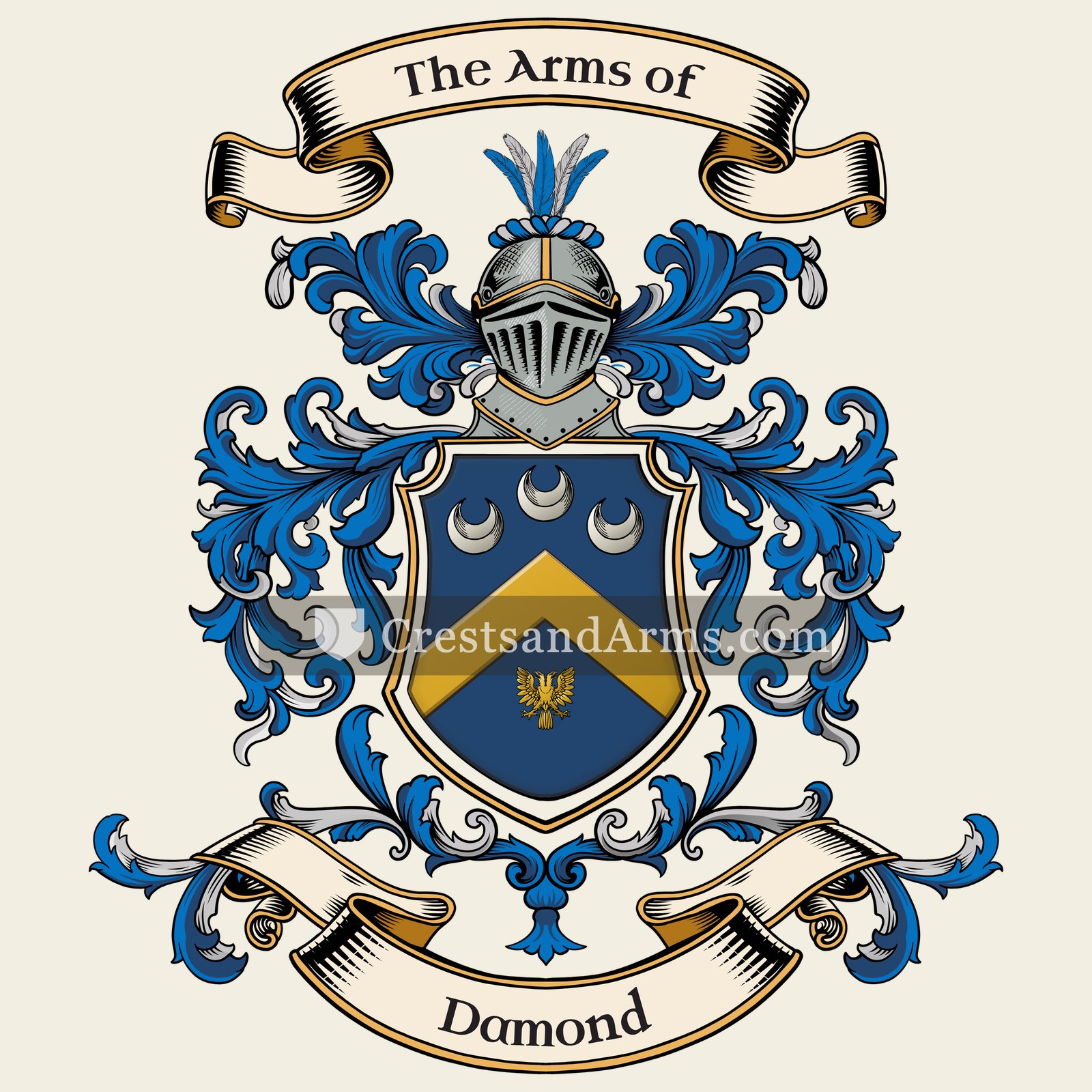The Damond coat of arms, drawn from the recorded blazon