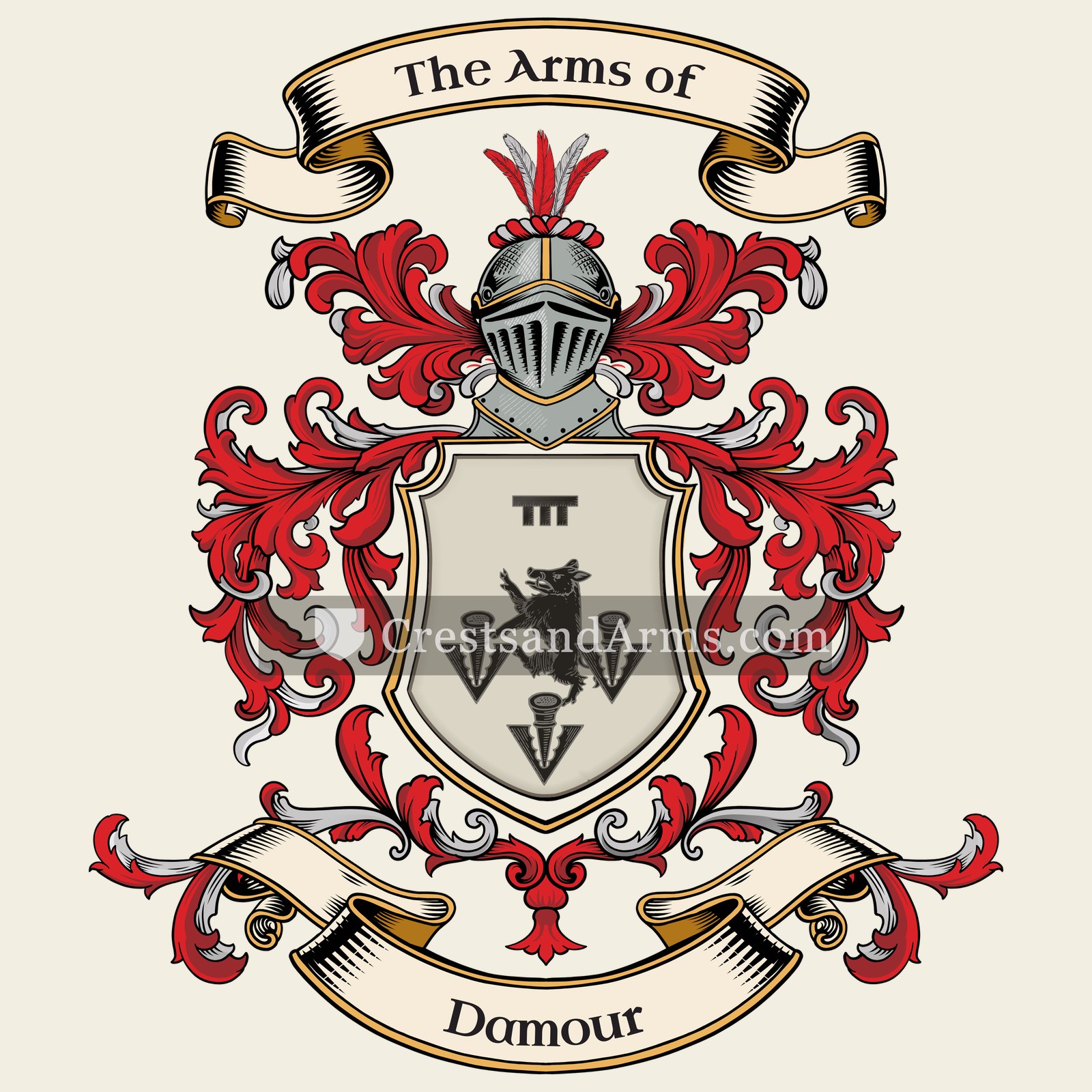The Damour coat of arms, drawn from the recorded blazon