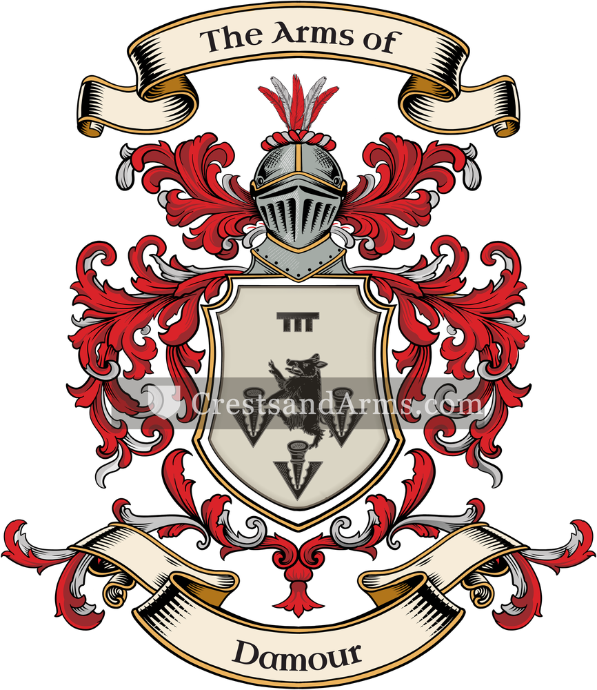 The Damour coat of arms, drawn from the recorded blazon