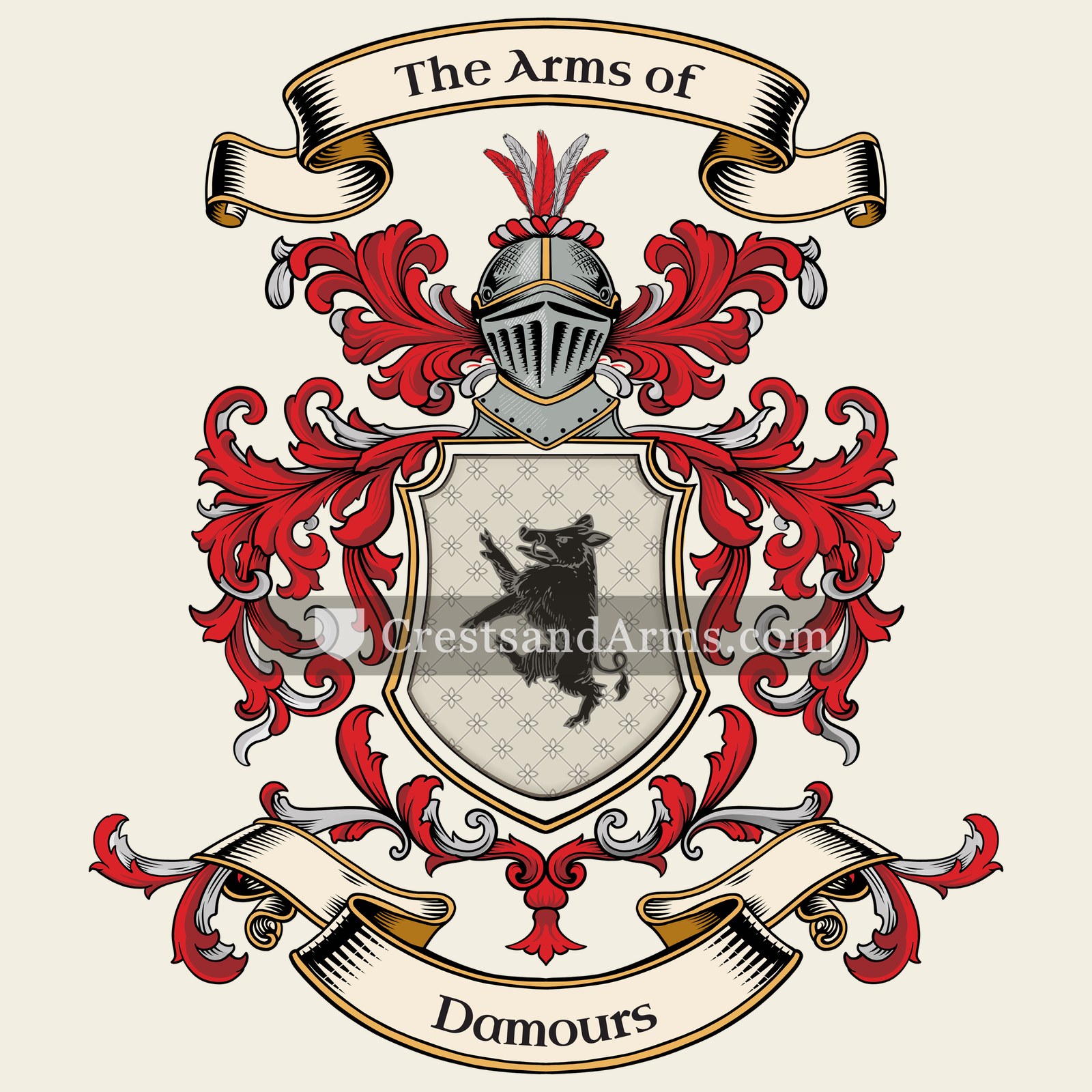 The Damours coat of arms, drawn from the recorded blazon