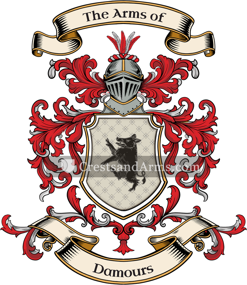 The Damours coat of arms, drawn from the recorded blazon